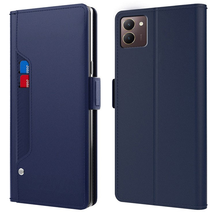 For vivo Y27s 4G Slim-Fit PU Leather Stand Phone Cover Built-in Mirror Cases - Blue