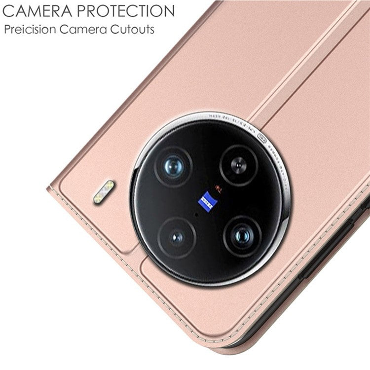 For vivo X100 Pro 5G Card Slot Stand Cover PU Leather Cell Phone Case - Rose Gold