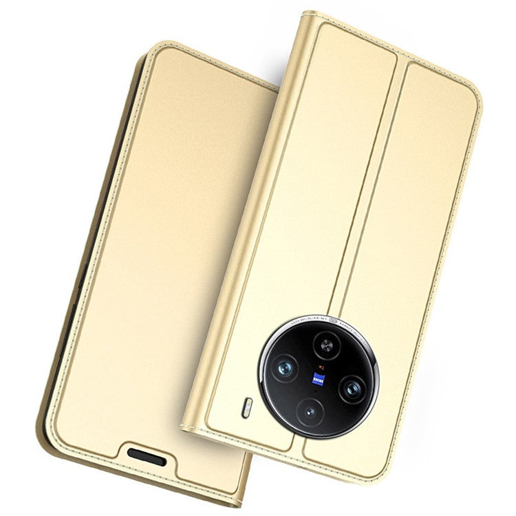 For vivo X100 Pro 5G Card Slot Stand Cover PU Leather Cell Phone Case - Gold