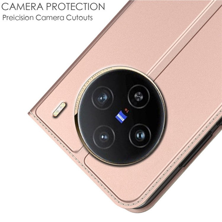 For vivo X100 5G Leather Phone Case Magnetic Phone Stand Cover - Rose Gold