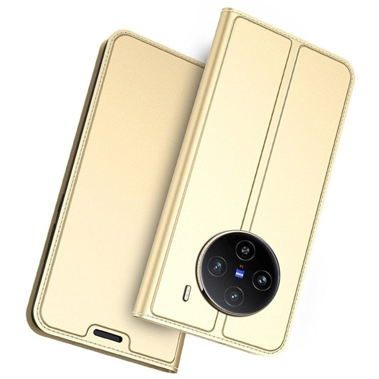 For vivo X100 5G Leather Phone Case Magnetic Phone Stand Cover - Gold