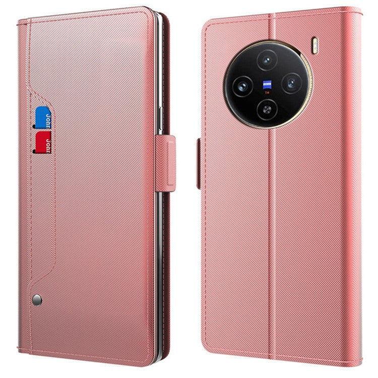 Phone Cover for vivo X100 5G Cases Built-in Mirror PU Leather Stand Shell - Rose Gold