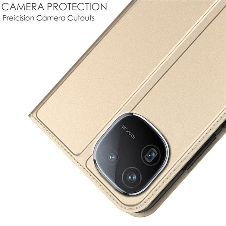 PU Leather Phone Case for vivo iQOO 12 5G Card Holder Stand Cover - Gold