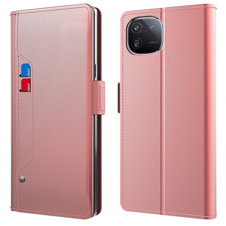 For vivo iQOO 12 5G Case Built-in Mirror PU Leather Stand Phone Cover - Rose Gold