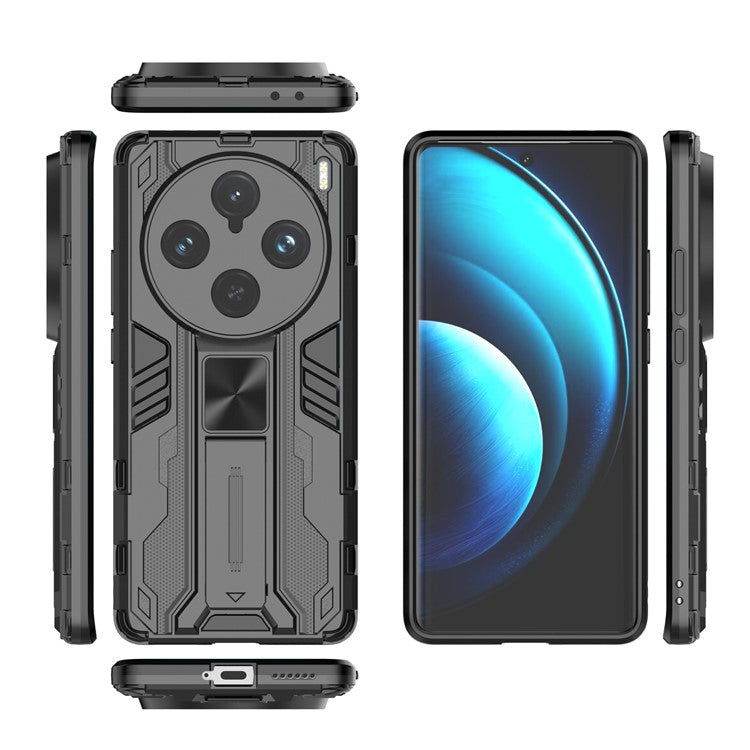 For vivo X100 Pro 5G Phone Case with Kickstand PC+TPU Anti-Fall Cover - Black