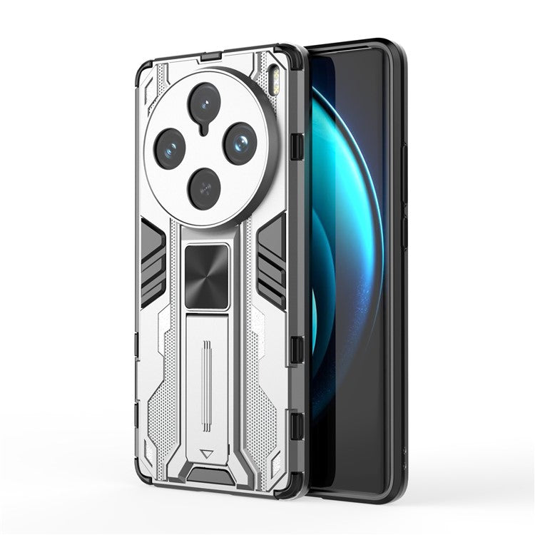 For vivo X100 Pro 5G Phone Case with Kickstand PC+TPU Anti-Fall Cover - Silver