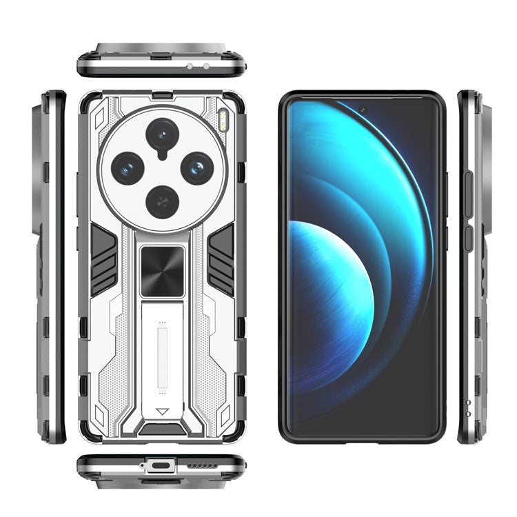 For vivo X100 Pro 5G Phone Case with Kickstand PC+TPU Anti-Fall Cover - Silver