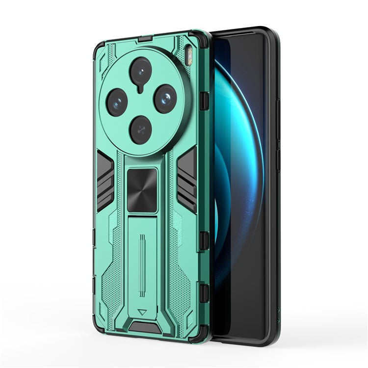 For vivo X100 Pro 5G Phone Case with Kickstand PC+TPU Anti-Fall Cover - Green