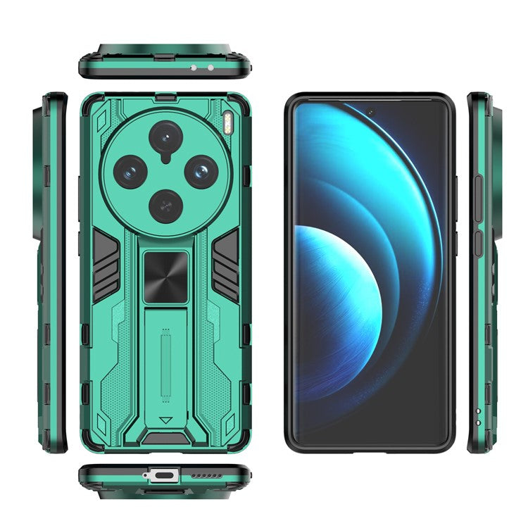 For vivo X100 Pro 5G Phone Case with Kickstand PC+TPU Anti-Fall Cover - Green