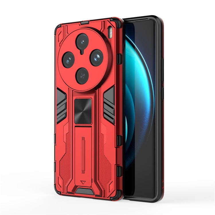 For vivo X100 Pro 5G Phone Case with Kickstand PC+TPU Anti-Fall Cover - Red