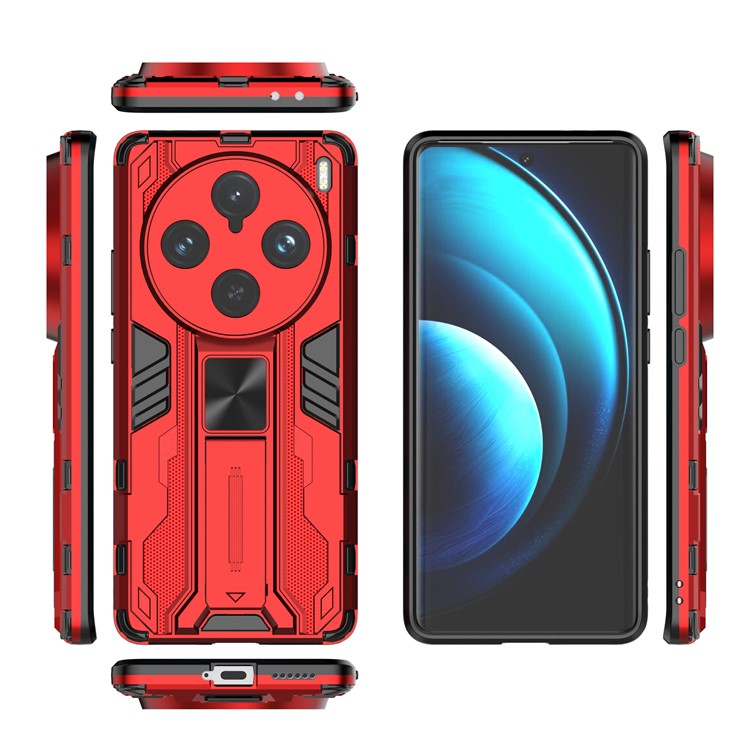 For vivo X100 Pro 5G Phone Case with Kickstand PC+TPU Anti-Fall Cover - Red