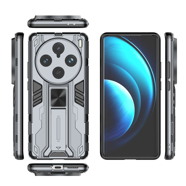 For vivo X100 Pro 5G Phone Case with Kickstand PC+TPU Anti-Fall Cover - Grey