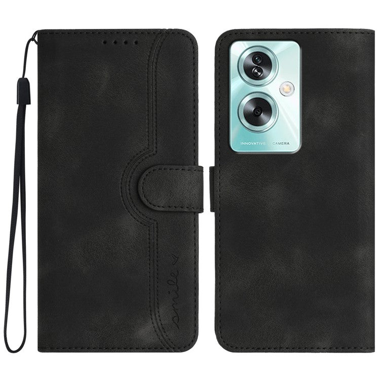 YX0030 For Oppo A79 5G / A2 5G Leather Case Smile Pattern Flip Magnetic Cover - Black