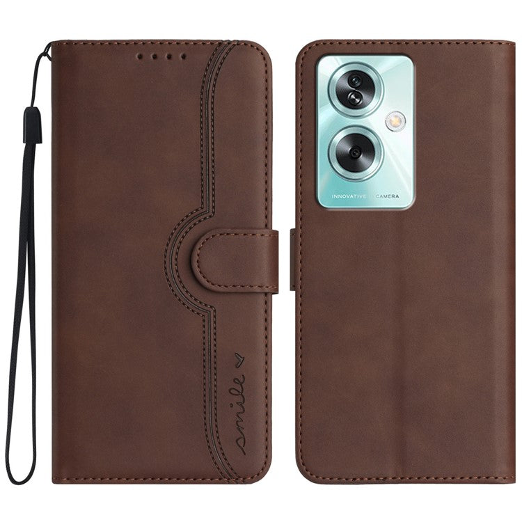 YX0030 For Oppo A79 5G / A2 5G Leather Case Smile Pattern Flip Magnetic Cover - Coffee