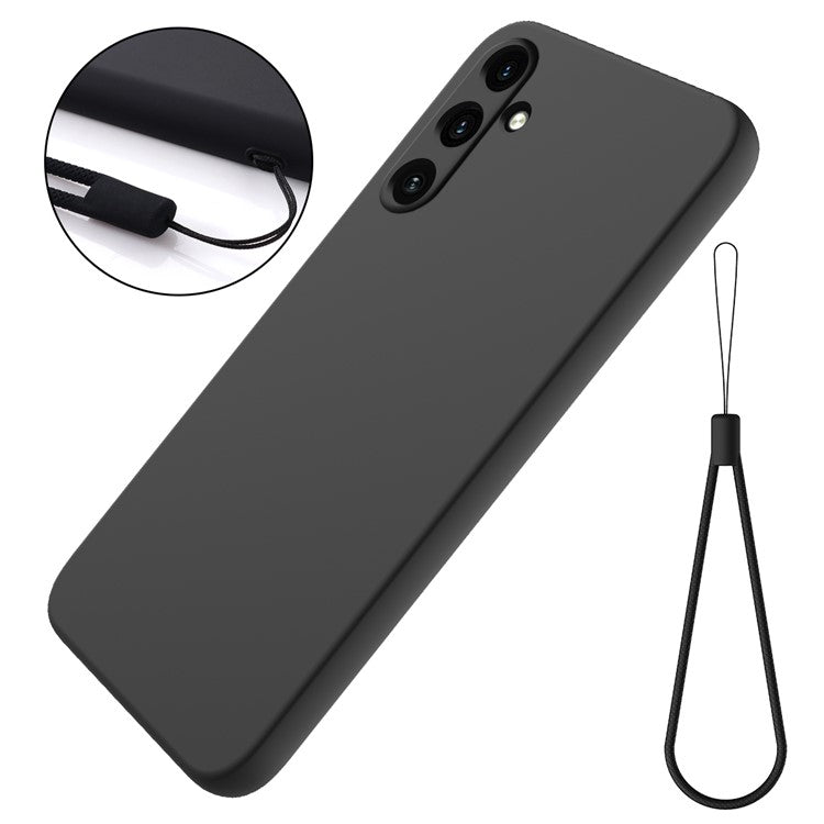 For Samsung Galaxy A55 5G Phone Case Soft Lining Liquid Silicone Protective Shell with Strap - Black