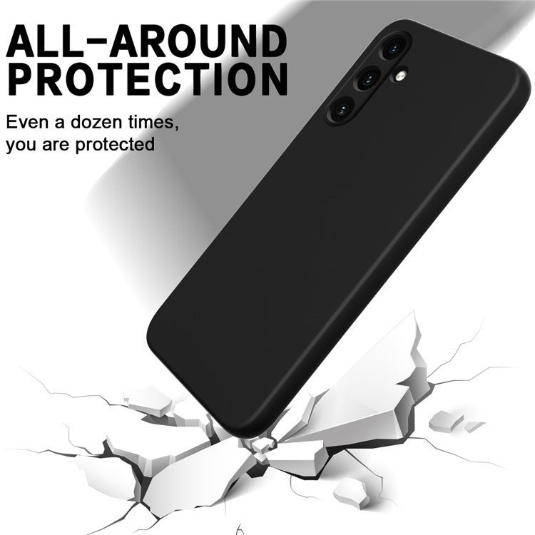 For Samsung Galaxy A55 5G Phone Case Soft Lining Liquid Silicone Protective Shell with Strap - Black