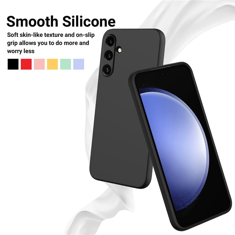 For Samsung Galaxy A55 5G Phone Case Soft Lining Liquid Silicone Protective Shell with Strap - Black