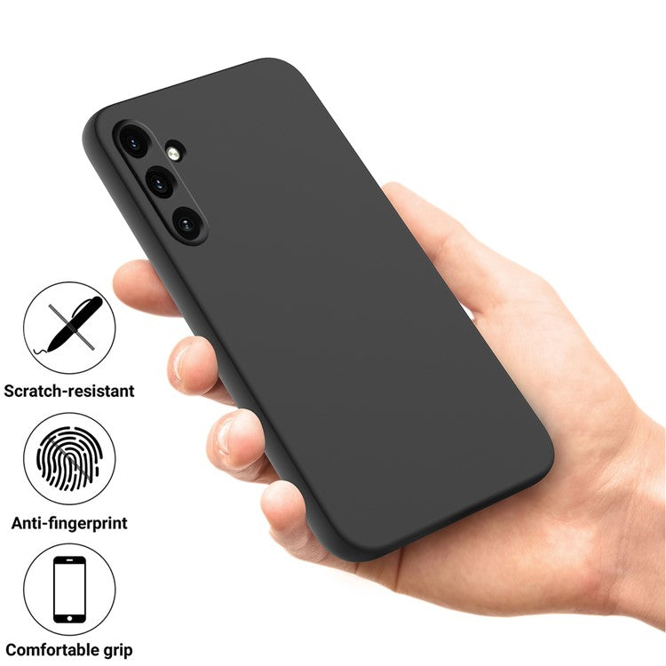 For Samsung Galaxy A55 5G Phone Case Soft Lining Liquid Silicone Protective Shell with Strap - Black