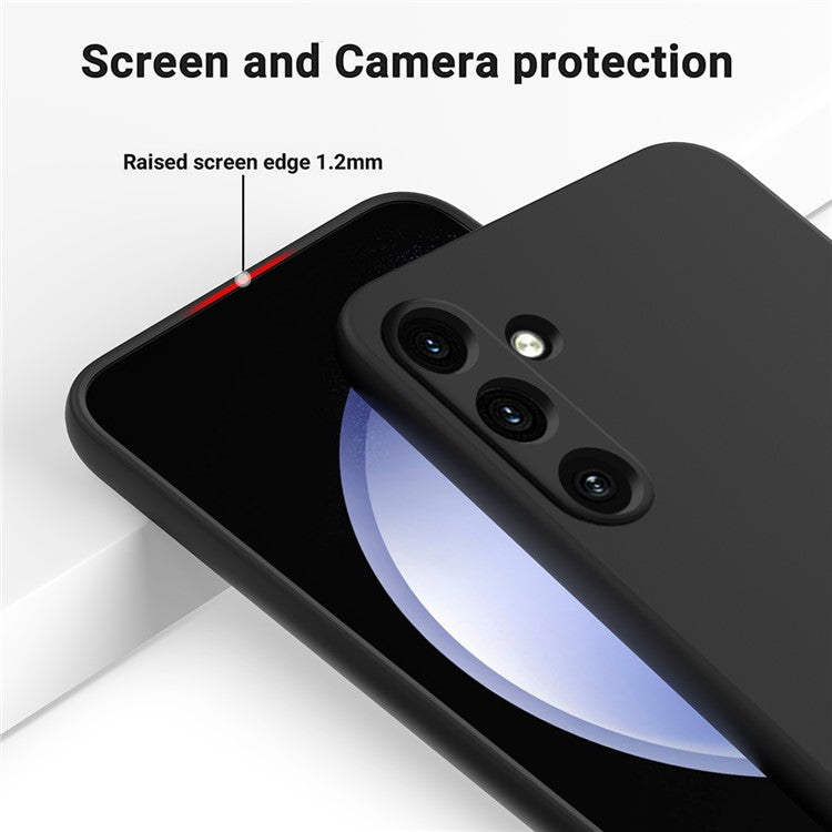 For Samsung Galaxy A55 5G Phone Case Soft Lining Liquid Silicone Protective Shell with Strap - Black