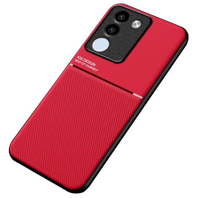 For vivo Y200 4G / V29e 5G Cell Phone Case Imprinted PU+TPU+PC Cover with Magnetic Holder Metal Sheet - Red