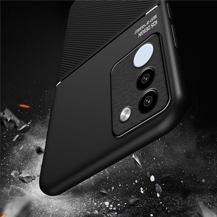 For vivo Y200 4G / V29e 5G Cell Phone Case Imprinted PU+TPU+PC Cover with Magnetic Holder Metal Sheet - Black