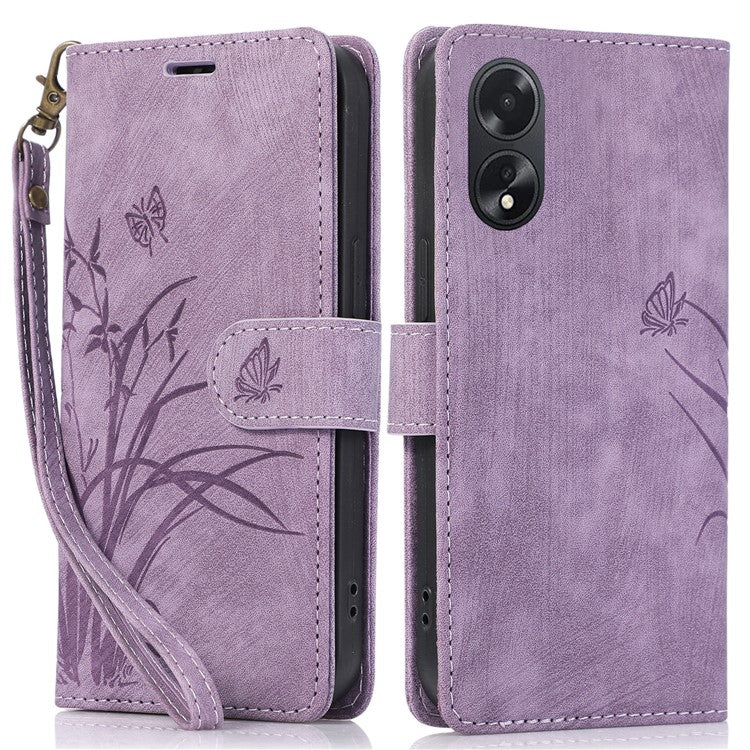 Wallet Leather Cover for Oppo A78 4G Shell Imprint Orchid Butterfly Pattern Phone Case - Purple