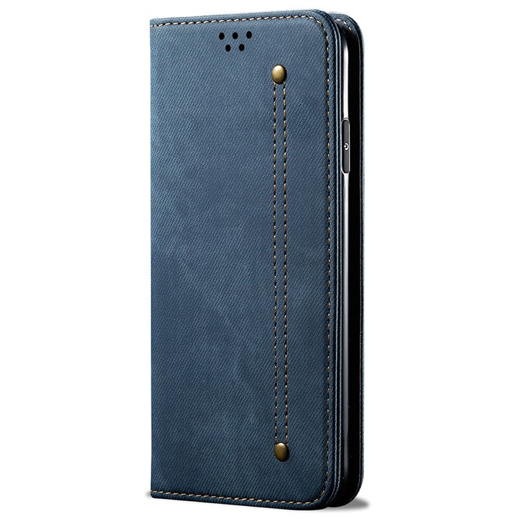 For vivo S18e 5G Phone Cover Stand Wallet Jeans Cloth Texture PU Leather Case - Blue