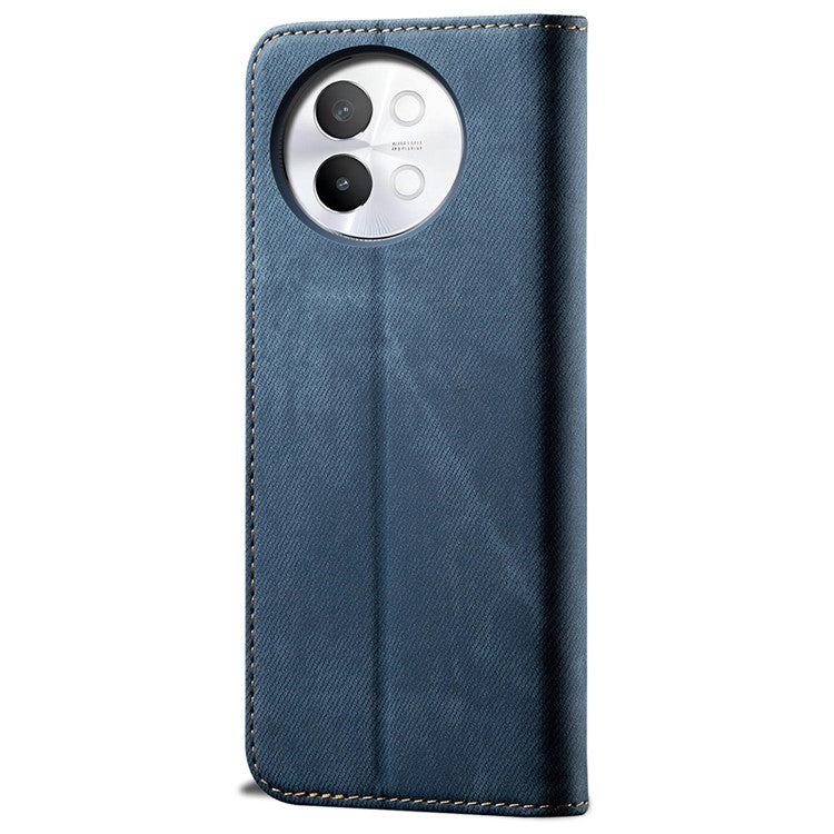 For vivo S18e 5G Phone Cover Stand Wallet Jeans Cloth Texture PU Leather Case - Blue