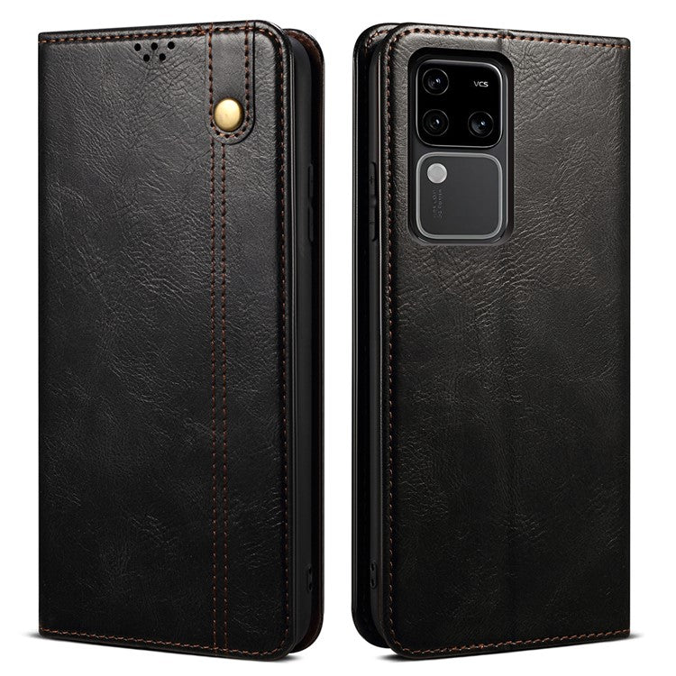 For vivo S18 Pro 5G Case TPU+PU Leather Magnetic Wallet Phone Cover - Black