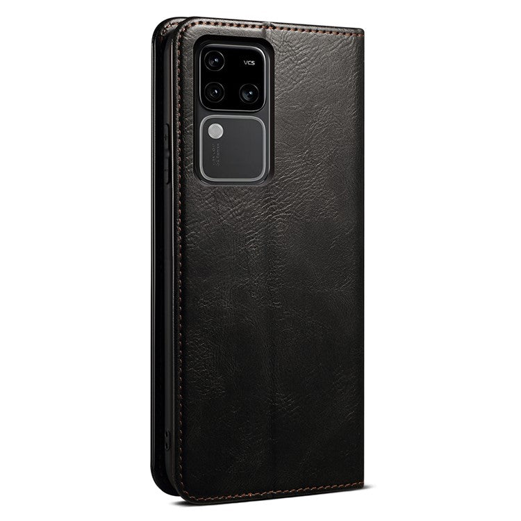 For vivo S18 Pro 5G Case TPU+PU Leather Magnetic Wallet Phone Cover - Black