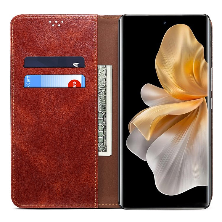 For vivo S18 Pro 5G Case TPU+PU Leather Magnetic Wallet Phone Cover - Brown