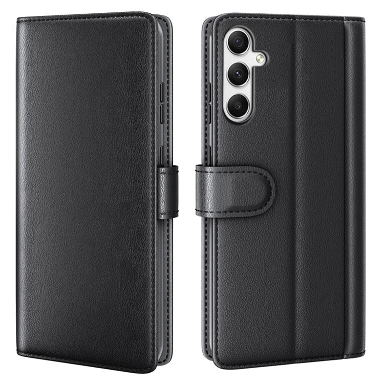 For Samsung Galaxy A35 5G Phone Case Genuine Split Leather Wallet Cover - Black