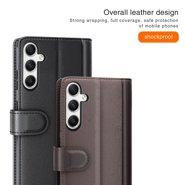 For Samsung Galaxy A35 5G Phone Case Genuine Split Leather Wallet Cover - Black