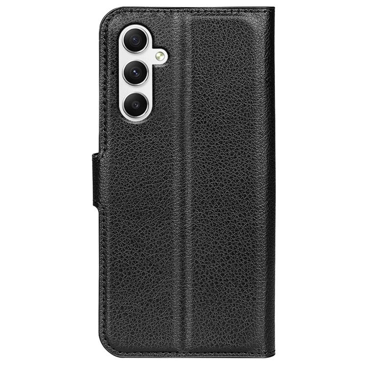 For Samsung Galaxy A35 5G Litchi Texture Wallet Case PU Leather Phone Stand Cover - Black