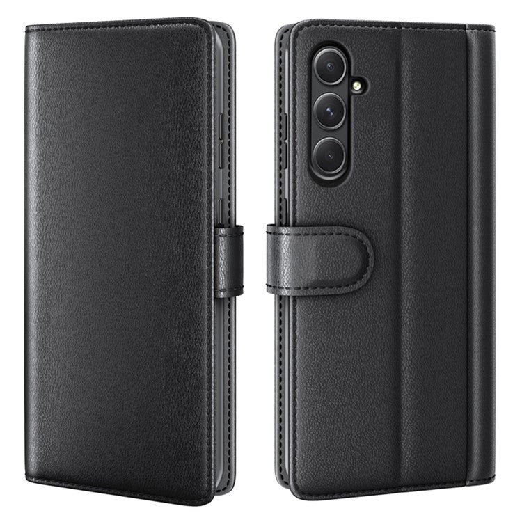 For Samsung Galaxy A55 5G Case Flip Wallet Genuine Split Leather Phone Cover - Black