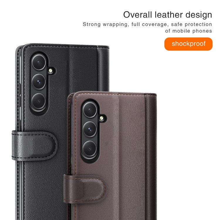 For Samsung Galaxy A55 5G Case Flip Wallet Genuine Split Leather Phone Cover - Black