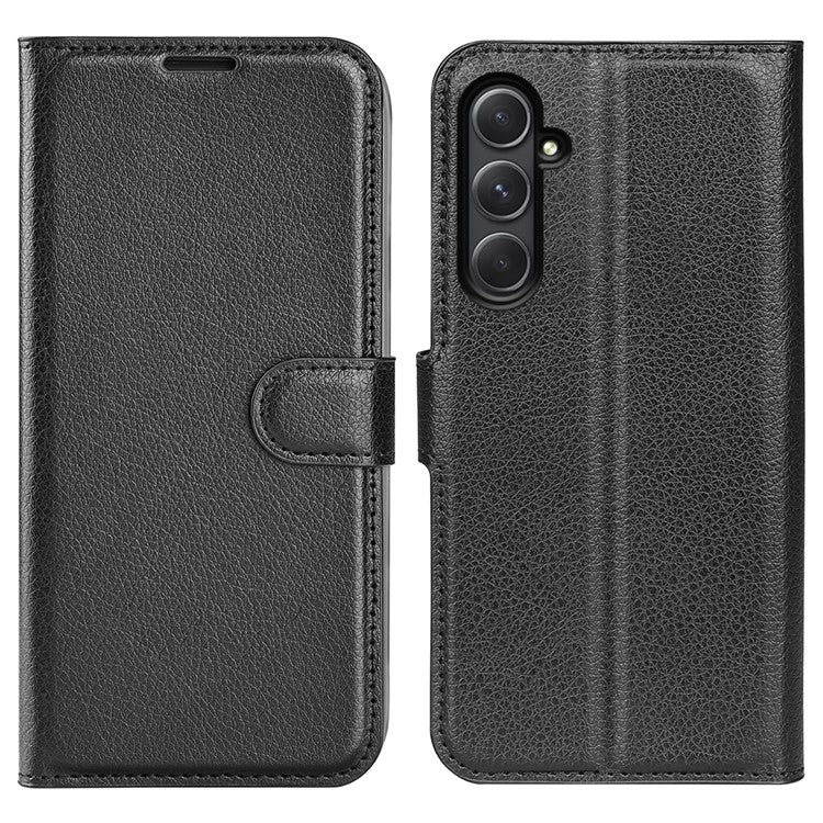 For Samsung Galaxy A55 5G Leather Litchi Texture Case Flip Wallet Phone Cover - Black