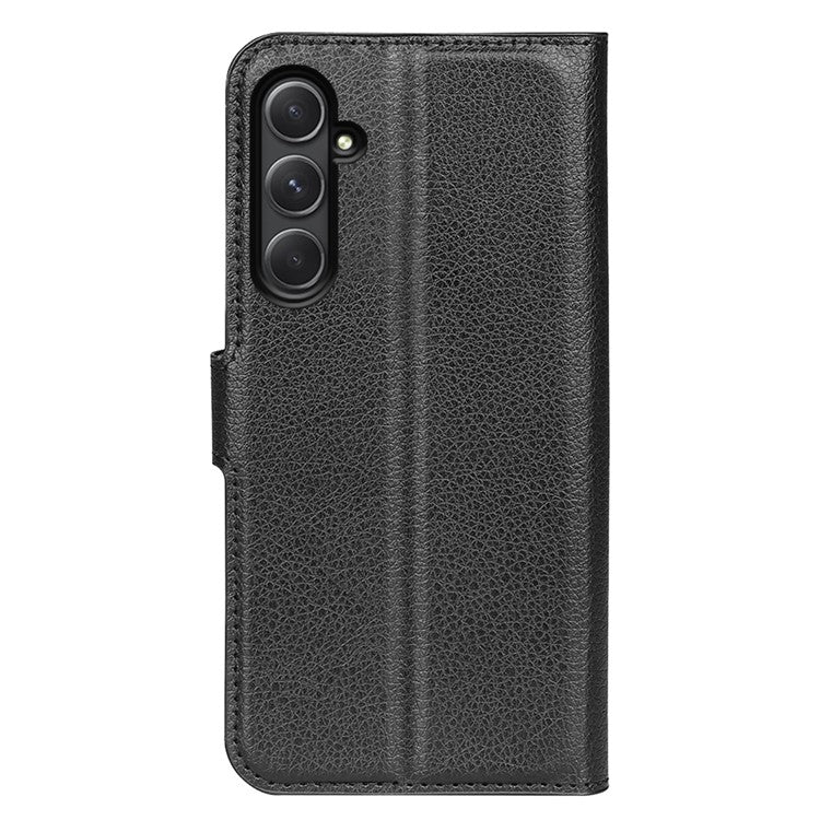 For Samsung Galaxy A55 5G Leather Litchi Texture Case Flip Wallet Phone Cover - Black