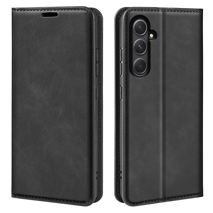 For Samsung Galaxy A55 5G Phone Case Leather Folio Flip Cover Magnetic Absorption - Black