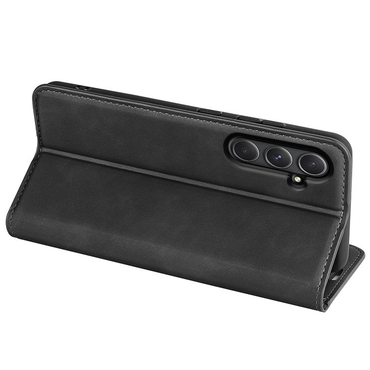 For Samsung Galaxy A55 5G Phone Case Leather Folio Flip Cover Magnetic Absorption - Black