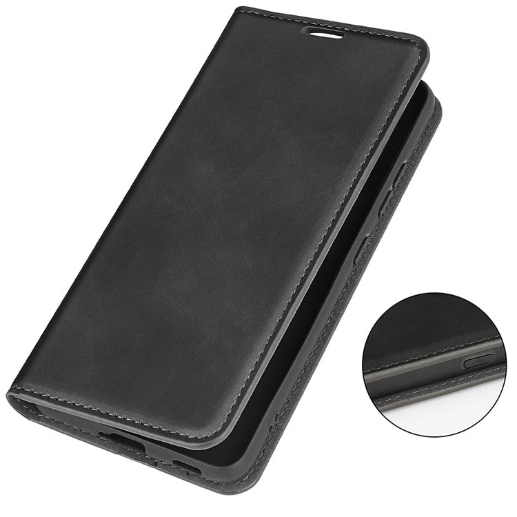 For Samsung Galaxy A55 5G Phone Case Leather Folio Flip Cover Magnetic Absorption - Black