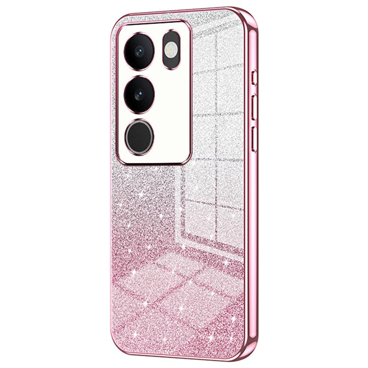 For vivo S17 5G TPU Phone Cover Shimmering Gradient Electroplate Case - Pink