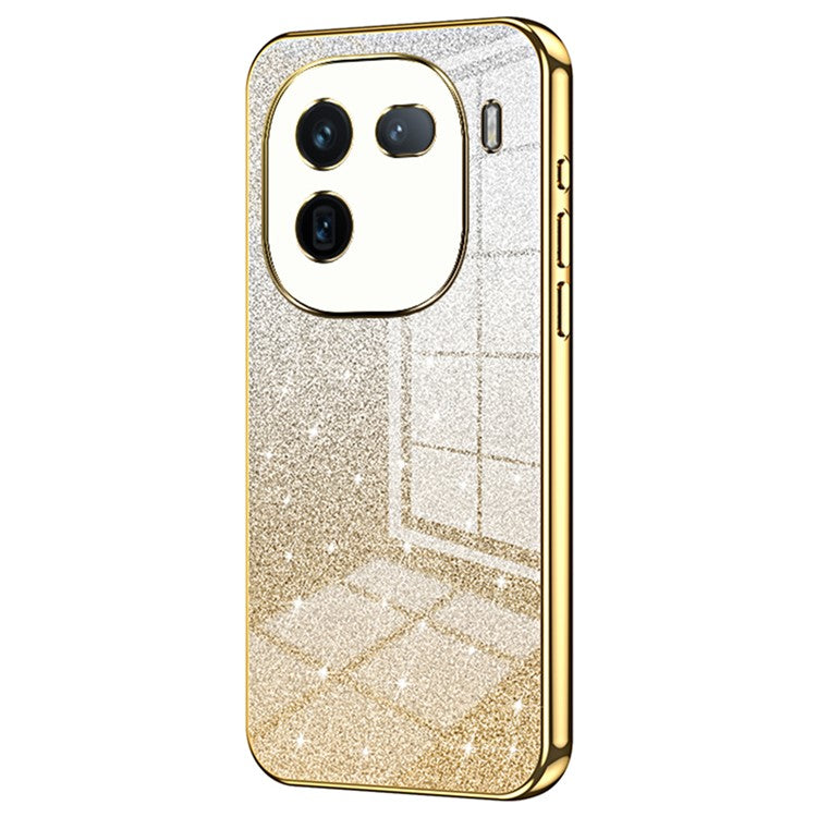 For vivo iQOO 12 5G Phone Cover Glitter Electroplated Fine-Cut TPU Case - Gold