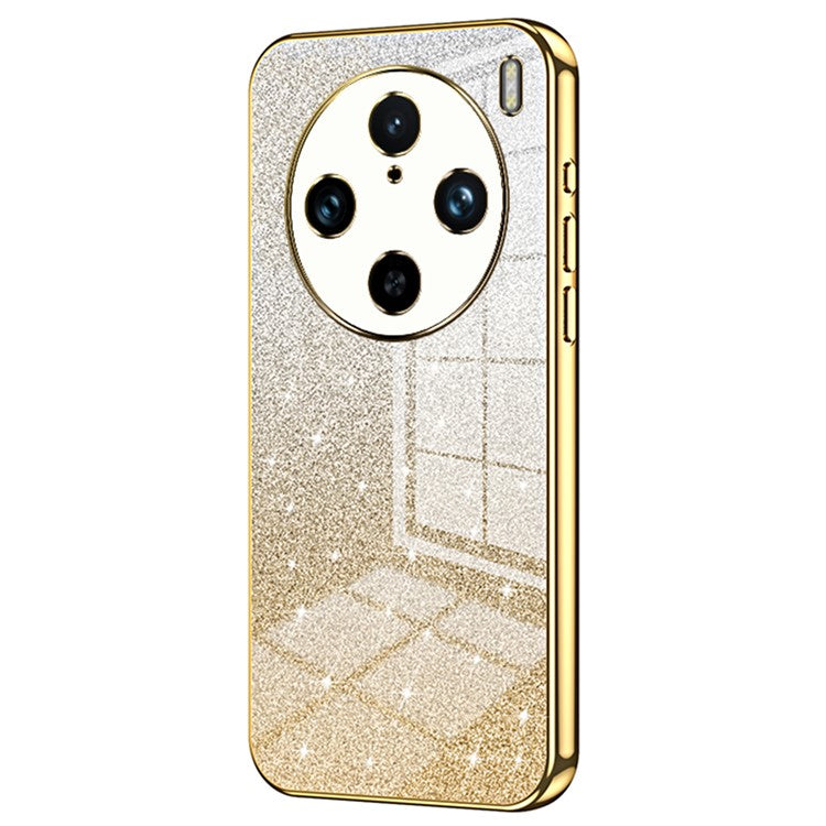 For vivo X100 Pro 5G Case Gradient Sparkle Electroplated Fine Hole TPU Cover - Gold