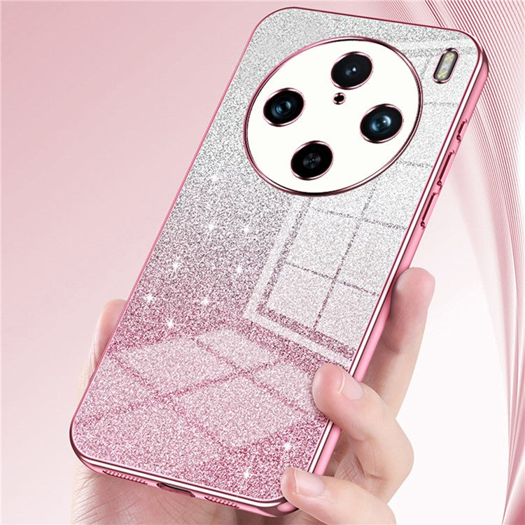 For vivo X100 Pro 5G Case Gradient Sparkle Electroplated Fine Hole TPU Cover - Gold