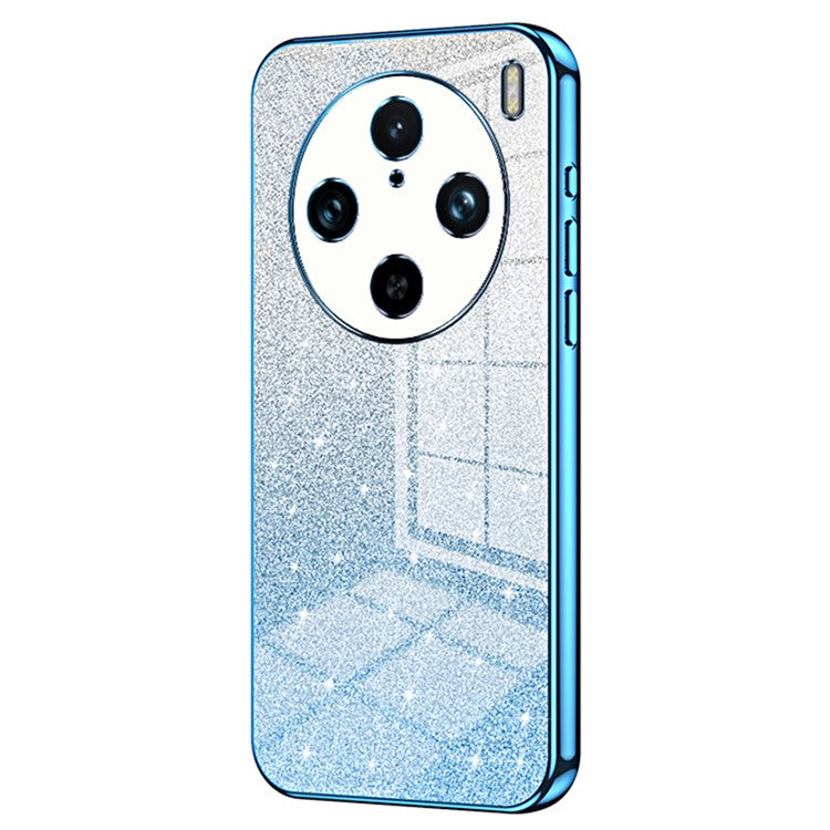 For vivo X100 Pro 5G Case Gradient Sparkle Electroplated Fine Hole TPU Cover - Blue