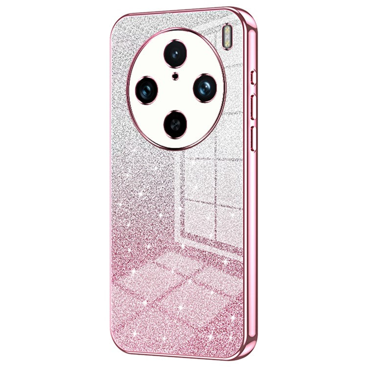 For vivo X100 Pro 5G Case Gradient Sparkle Electroplated Fine Hole TPU Cover - Pink