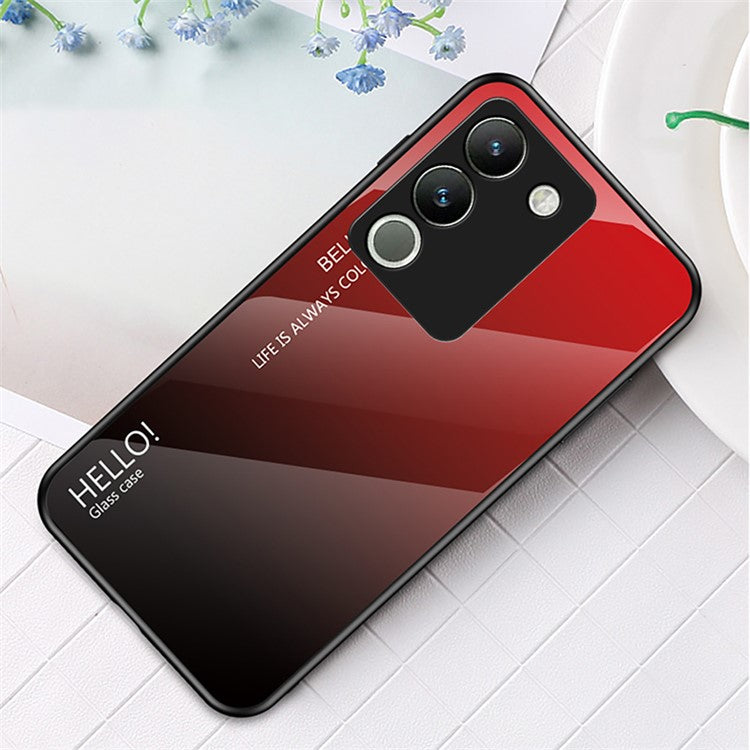 For vivo V29e (Global) 5G / Y200 (India) 5G Phone Case Gradient Tempered Glass Cover - Gradient Red Black