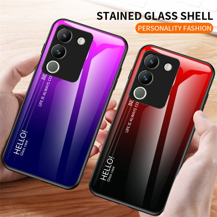 For vivo V29e (Global) 5G / Y200 (India) 5G Phone Case Gradient Tempered Glass Cover - Gradient Red Black