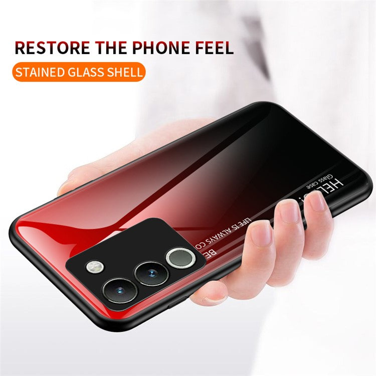 For vivo V29e (Global) 5G / Y200 (India) 5G Phone Case Gradient Tempered Glass Cover - Gradient Red Black